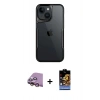 MARSİLYAN™- iPhone 15 Kılıf Akış Çizgi Koleksiyonu - Siyah Buffer Hayalet Cam Ekran Koruyucu + Raze Metal Kamera Lens - PE
