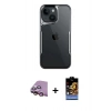 MARSİLYAN™- iPhone 15 Kılıf Akış Çizgi Koleksiyonu - Siyah Buffer Hayalet Cam Ekran Koruyucu + Raze Metal Kamera Lens - PE