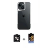 MARSİLYAN™- iPhone 15 Kılıf Akış Çizgi Koleksiyonu - Siyah Buffer Hayalet Cam Ekran Koruyucu + PVD Metal Kamera Lens - TU