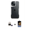 MARSİLYAN™- iPhone 15 Kılıf Akış Çizgi Koleksiyonu - Siyah Buffer Hayalet Cam Ekran Koruyucu + Bilvis Titan Kamera Lens - YL