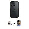MARSİLYAN™- iPhone 15 Kılıf Akış Çizgi Koleksiyonu - Siyah Buffer Hayalet Cam Ekran Koruyucu + Bilvis Titan Kamera Lens - YL