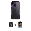 MARSİLYAN™- iPhone 15 Kılıf Akış Çizgi Koleksiyonu - Siyah Buffer Hayalet Cam Ekran Koruyucu + PVD Metal Kamera Lens - YL