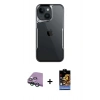 MARSİLYAN™- iPhone 15 Kılıf Akış Çizgi Koleksiyonu - Siyah Buffer Hayalet Cam Ekran Koruyucu + Raze Metal Kamera Lens - YL