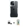MARSİLYAN™- iPhone 15 Kılıf Akış Çizgi Koleksiyonu - Siyah Polymer Nano Ekran Koruyucu + Bilvis Titan Kamera Lens - PE