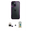 MARSİLYAN™- iPhone 15 Kılıf Akış Çizgi Koleksiyonu - Siyah Polymer Nano Ekran Koruyucu + Bilvis Titan Kamera Lens - PE