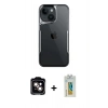 MARSİLYAN™- iPhone 15 Kılıf Akış Çizgi Koleksiyonu - Siyah Polymer Nano Ekran Koruyucu + PVD Metal Kamera Lens - TU
