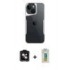 MARSİLYAN™- iPhone 15 Kılıf Akış Çizgi Koleksiyonu - Siyah Polymer Nano Ekran Koruyucu + PVD Metal Kamera Lens - TU