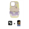 MARSİLYAN™- iPhone 15 Kılıf Akış Yansıma - Siyah Buffer Hayalet Cam Ekran Koruyucu + Yeşil PVD Metal Kamera Lens