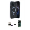 MARSİLYAN™- iPhone 15 Kılıf Eksen Çizgi - Şeffaf 360 Full Body Arka Koruyucu + Pembe Bilvis Titan Kamera Lens
