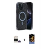 MARSİLYAN™- iPhone 15 Kılıf Eksen Çizgi - Siyah Buffer Hayalet Cam Ekran Koruyucu + Pembe Bilvis Titan Kamera Lens