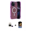 MARSİLYAN™- iPhone 15 Kılıf Eksen Çizgi - Siyah Buffer Hayalet Cam Ekran Koruyucu + Pembe Bilvis Titan Kamera Lens