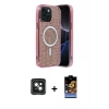 MARSİLYAN™- iPhone 15 Kılıf Eksen Çizgi - Siyah Buffer Hayalet Cam Ekran Koruyucu + PVD Metal Kamera Lens - YL