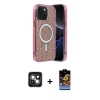 MARSİLYAN™- iPhone 15 Kılıf Eksen Çizgi - Siyah Buffer Hayalet Cam Ekran Koruyucu + PVD Metal Kamera Lens - YL