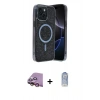 MARSİLYAN™- iPhone 15 Kılıf Eksen Çizgi - Siyah Joko Magic 5D Cam + Pembe Raze Metal Kamera Lens