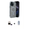 MARSİLYAN™- iPhone 15 Kılıf Eksen Çizgi - Siyah Joko Magic 5D Cam + Yeşil Bilvis Titan Kamera Lens