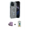 MARSİLYAN™- iPhone 15 Kılıf Eksen Çizgi - Siyah Polymer Nano Ekran Koruyucu + Pembe Raze Metal Kamera Lens
