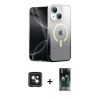 MARSİLYAN™- iPhone 15 Kılıf Eksen Minimal Özel Seri - Siyah 360 Mat Full Body Arka Koruyucu + PVD Metal Kamera Lens - YL
