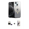 MARSİLYAN™- iPhone 15 Kılıf Eksen Minimal Özel Seri - Siyah Bilvis 3D Mat Cam Ekran Koruyucu + Bilvis Titan Kamera Lens - PE
