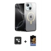 MARSİLYAN™- iPhone 15 Kılıf Eksen Minimal Özel Seri - Siyah Buffer Hayalet Cam Ekran Koruyucu + PVD Metal Kamera Lens - YL