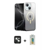 MARSİLYAN™- iPhone 15 Kılıf Eksen Minimal Özel Seri - Siyah Polymer Nano Ekran Koruyucu + PVD Metal Kamera Lens - YL