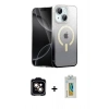 MARSİLYAN™- iPhone 15 Kılıf Eksen Minimal Özel Seri - Siyah Polymer Nano Ekran Koruyucu + PVD Metal Kamera Lens - TU