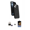 MARSİLYAN™- iPhone 15 Kılıf İz Işık Koleksiyonu - Siyah Buffer Hayalet Cam Ekran Koruyucu + Bilvis Titan Kamera Lens - YL