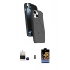 MARSİLYAN™- iPhone 15 Kılıf İz Işık Koleksiyonu - Siyah Buffer Hayalet Cam Ekran Koruyucu + Bilvis Titan Kamera Lens - SH