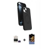 MARSİLYAN™- iPhone 15 Kılıf İz Işık Koleksiyonu - Siyah Buffer Hayalet Cam Ekran Koruyucu + Bilvis Titan Kamera Lens - PE