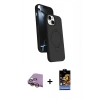MARSİLYAN™- iPhone 15 Kılıf İz Işık Koleksiyonu - Siyah Buffer Hayalet Cam Ekran Koruyucu + Raze Metal Kamera Lens - SI