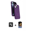 MARSİLYAN™- iPhone 15 Kılıf İz Işık Koleksiyonu - Siyah Buffer Hayalet Cam Ekran Koruyucu + Yeşil PVD Metal Kamera Lens