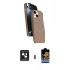 MARSİLYAN™- iPhone 15 Kılıf İz Işık Koleksiyonu - Siyah Buffer Hayalet Cam Ekran Koruyucu + Yeşil PVD Metal Kamera Lens