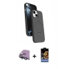 MARSİLYAN™- iPhone 15 Kılıf İz Işık Koleksiyonu - Siyah Buffer Hayalet Cam Ekran Koruyucu + Yeşil Raze Metal Kamera Lens