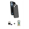 MARSİLYAN™- iPhone 15 Kılıf İz Işık Koleksiyonu - Siyah Polymer Nano Ekran Koruyucu + Bilvis Titan Kamera Lens - PE