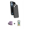 MARSİLYAN™- iPhone 15 Kılıf İz Işık Koleksiyonu - Siyah Polymer Nano Ekran Koruyucu + Raze Metal Kamera Lens - PE