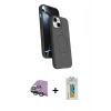 MARSİLYAN™- iPhone 15 Kılıf İz Işık Koleksiyonu - Siyah Polymer Nano Ekran Koruyucu + Raze Metal Kamera Lens - YL