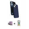 MARSİLYAN™- iPhone 15 Kılıf İz Işık Koleksiyonu - Siyah Polymer Nano Ekran Koruyucu + Raze Metal Kamera Lens - SI