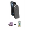 MARSİLYAN™- iPhone 15 Kılıf İz Işık Koleksiyonu - Siyah Polymer Nano Ekran Koruyucu + Raze Metal Kamera Lens - SI