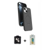 MARSİLYAN™- iPhone 15 Kılıf İz Işık Koleksiyonu - Siyah Polymer Nano Ekran Koruyucu + PVD Metal Kamera Lens - TU