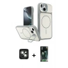 MARSİLYAN™- iPhone 15 Kılıf İz Modern Prime - Şeffaf 360 Full Body Arka Koruyucu + PVD Metal Kamera Lens - YL