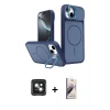 MARSİLYAN™- iPhone 15 Kılıf İz Modern Prime - Siyah Bilvis 3D Mat Cam Ekran Koruyucu + PVD Metal Kamera Lens - YL