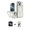 MARSİLYAN™- iPhone 15 Kılıf İz Modern Prime - Siyah Bilvis 3D Mat Cam Ekran Koruyucu + PVD Metal Kamera Lens - TU