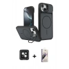 MARSİLYAN™- iPhone 15 Kılıf İz Modern Prime - Siyah Bilvis 3D Mat Cam Ekran Koruyucu + PVD Metal Kamera Lens - YL