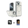 MARSİLYAN™- iPhone 15 Kılıf İz Modern Prime - Siyah Buffer Hayalet Cam Ekran Koruyucu + PVD Metal Kamera Lens - YL