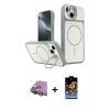 MARSİLYAN™- iPhone 15 Kılıf İz Modern Prime - Siyah Buffer Hayalet Cam Ekran Koruyucu + Raze Metal Kamera Lens - SI
