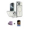 MARSİLYAN™- iPhone 15 Kılıf İz Modern Prime - Siyah Buffer Hayalet Cam Ekran Koruyucu + Raze Metal Kamera Lens - PE