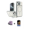 MARSİLYAN™- iPhone 15 Kılıf İz Modern Prime - Siyah Buffer Hayalet Cam Ekran Koruyucu + Raze Metal Kamera Lens - YL