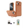 MARSİLYAN™- iPhone 15 Kılıf İz Modern Prime - Siyah Polymer Nano Ekran Koruyucu + Bilvis Titan Kamera Lens - SH