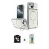 MARSİLYAN™- iPhone 15 Kılıf İz Modern Prime - Siyah Polymer Nano Ekran Koruyucu + PVD Metal Kamera Lens - TU