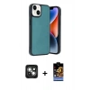 MARSİLYAN™- iPhone 15 Kılıf Kıvılcım Işık Serisi - Siyah Buffer Hayalet Cam Ekran Koruyucu + Yeşil PVD Metal Kamera Lens