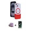 MARSİLYAN™- iPhone 15 Kılıf Kozmos Form Özel Seri - Şeffaf 360 Full Body Arka Koruyucu + Raze Metal Kamera Lens - SI